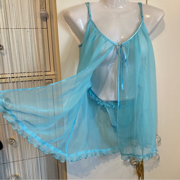 La Senza 2 Piece Baby Blue Sheer Chemise Sleep Shirt Cami Set Size S NWT - Picture 1 of 16